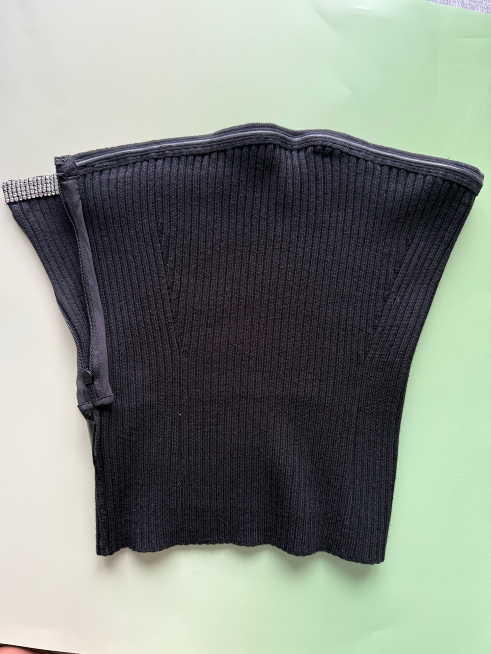 Black Ribbed Knit Top with Rhinestone Trim - Picture 7 of 10